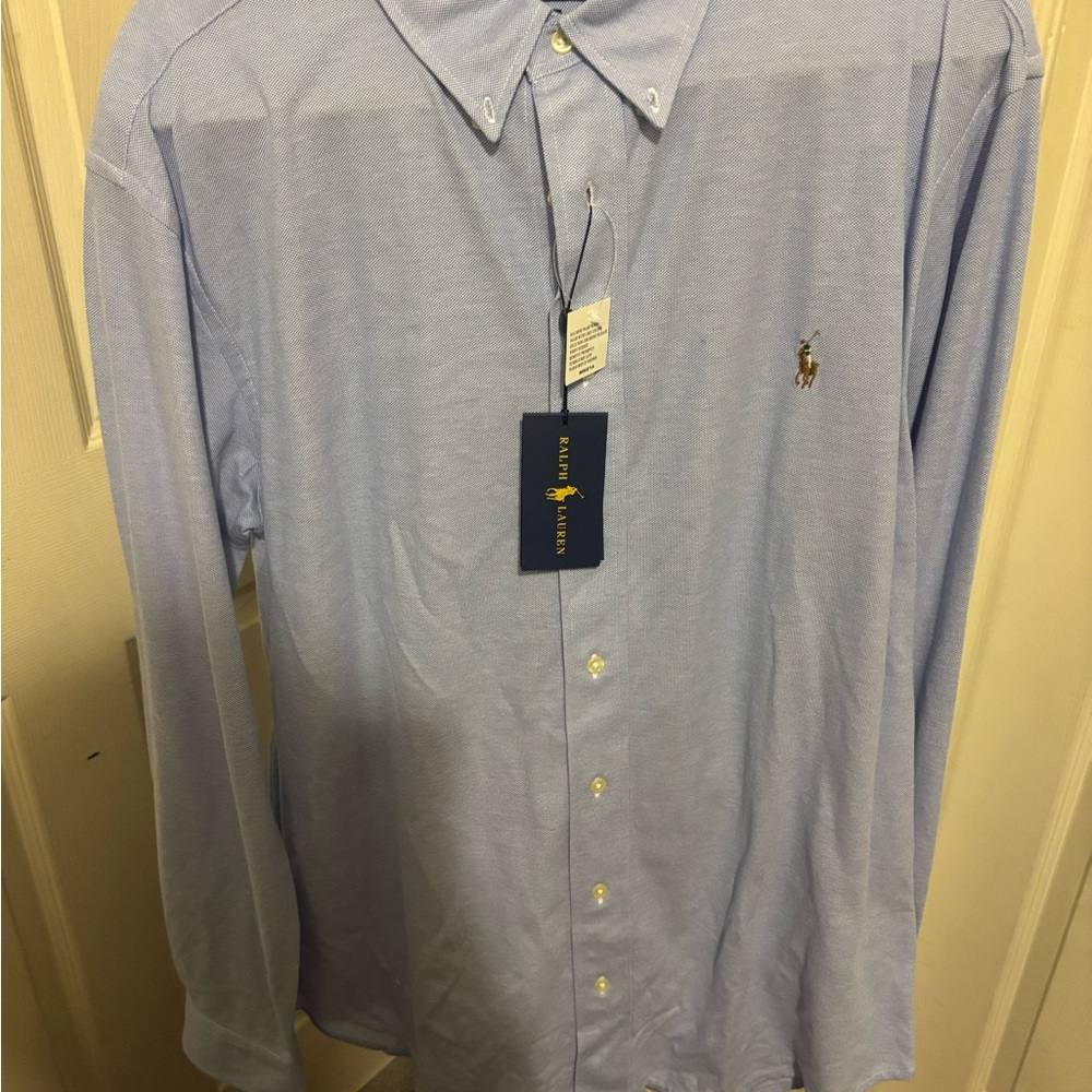 Ralph Lauren Men's Sky Blue Knit Button Down Shirt